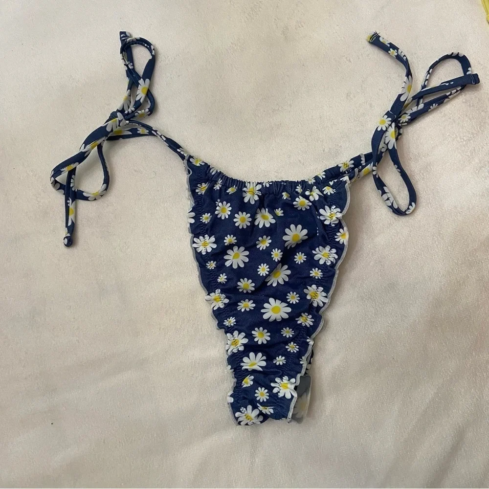 New! PINK x Frankie's Bikinis Blue/White Daisy Reign Bikini Bottom 3733